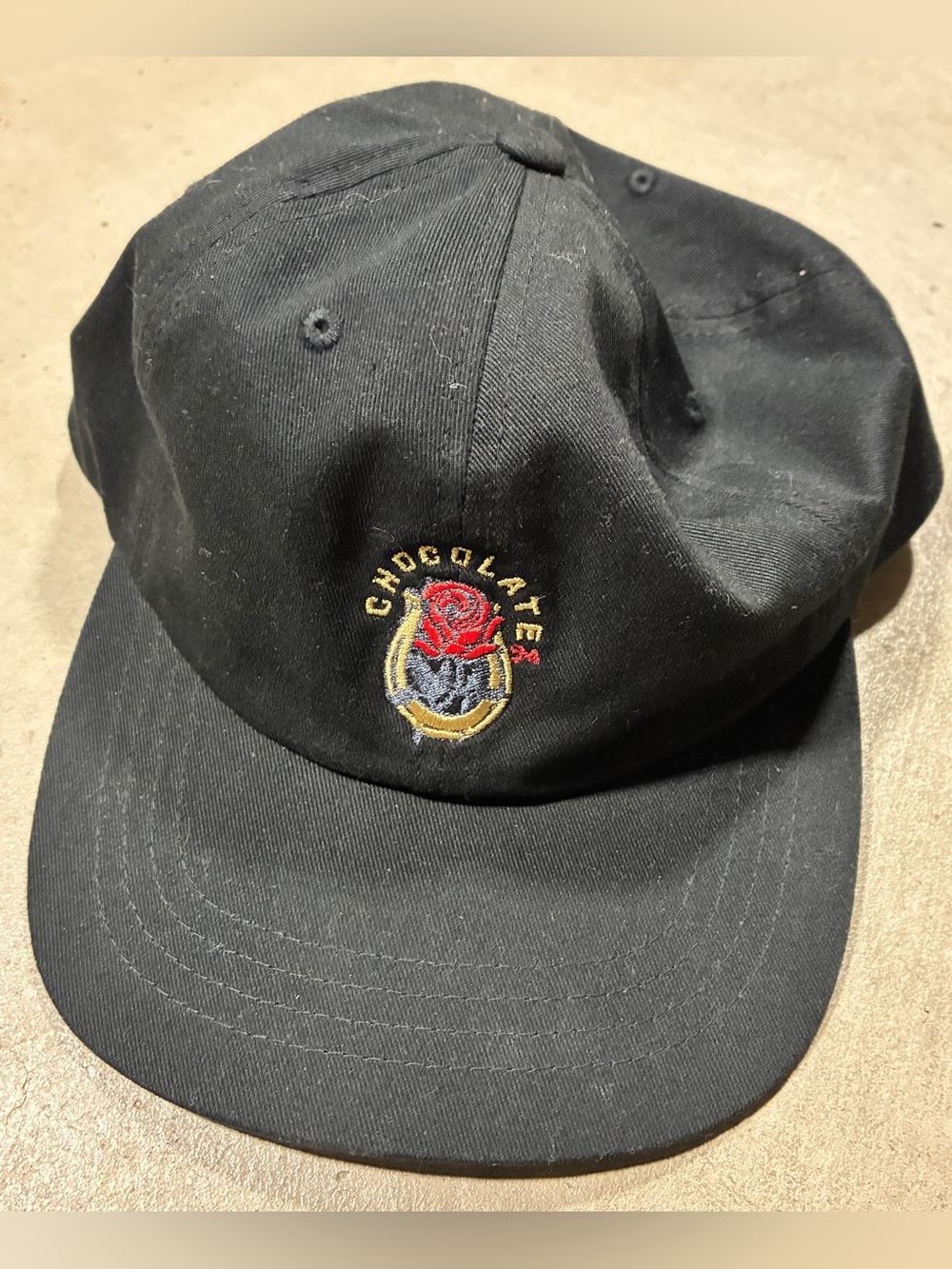 Chocolate Black Baseball Cap with Red Rose and Gold Horseshoe